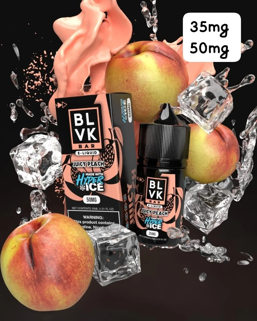 Juicy Peach Hyper Ice - BLVK Bar Salt | 30ML Vape Juice | 35MG 50MG | Vape Paradise